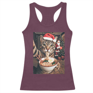 Funny Cat Ramen Selfie With Santa Christmas Racerback Tank Top TS14 Maroon Print Your Wear