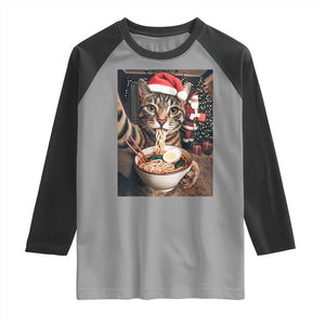 Funny Cat Ramen Selfie With Santa Christmas Raglan Shirt TS14 Sport Gray Black Print Your Wear