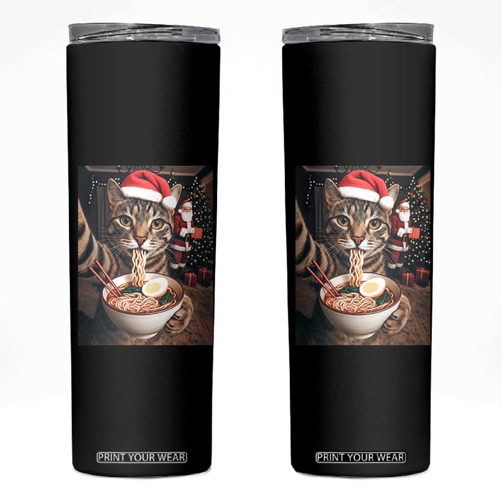 Funny Cat Ramen Selfie With Santa Christmas Skinny Tumbler TS14 Black Print Your Wear