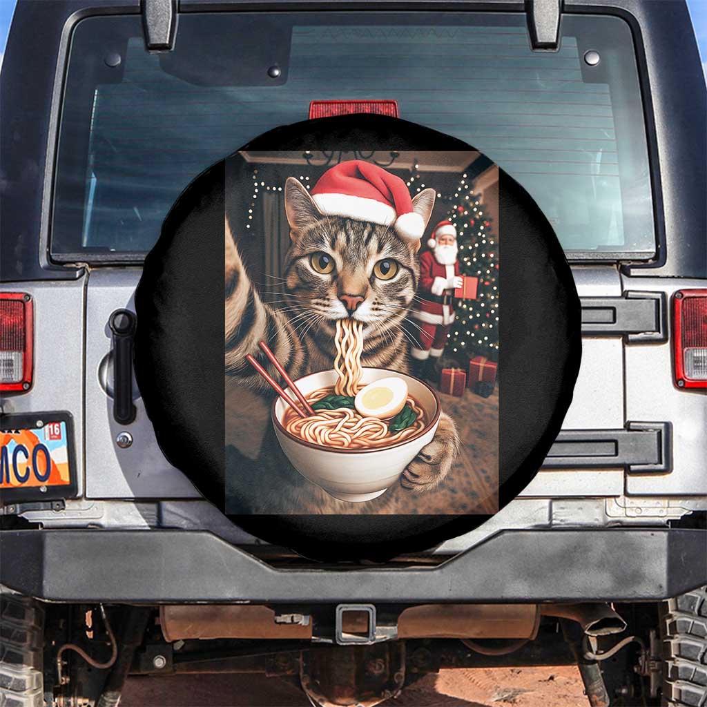 Funny Cat Ramen Selfie With Santa Christmas Spare Tire Cover TS14 No hole Black Print Your Wear