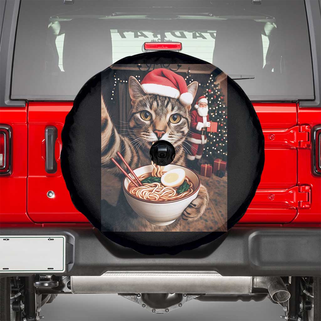 Funny Cat Ramen Selfie With Santa Christmas Spare Tire Cover - Print Your Wear
