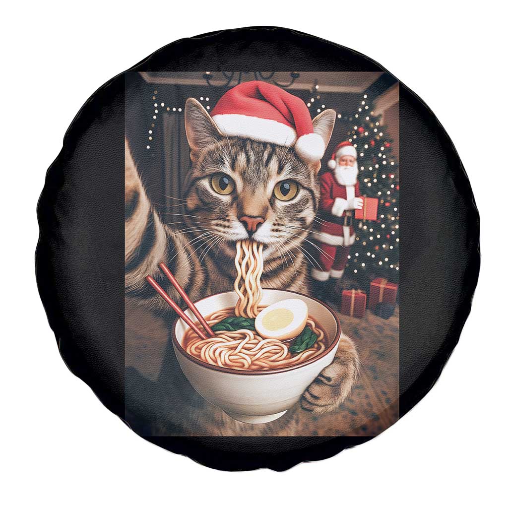 Funny Cat Ramen Selfie With Santa Christmas Spare Tire Cover - Print Your Wear