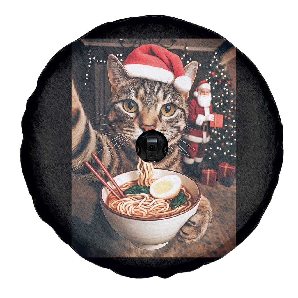 Funny Cat Ramen Selfie With Santa Christmas Spare Tire Cover - Print Your Wear