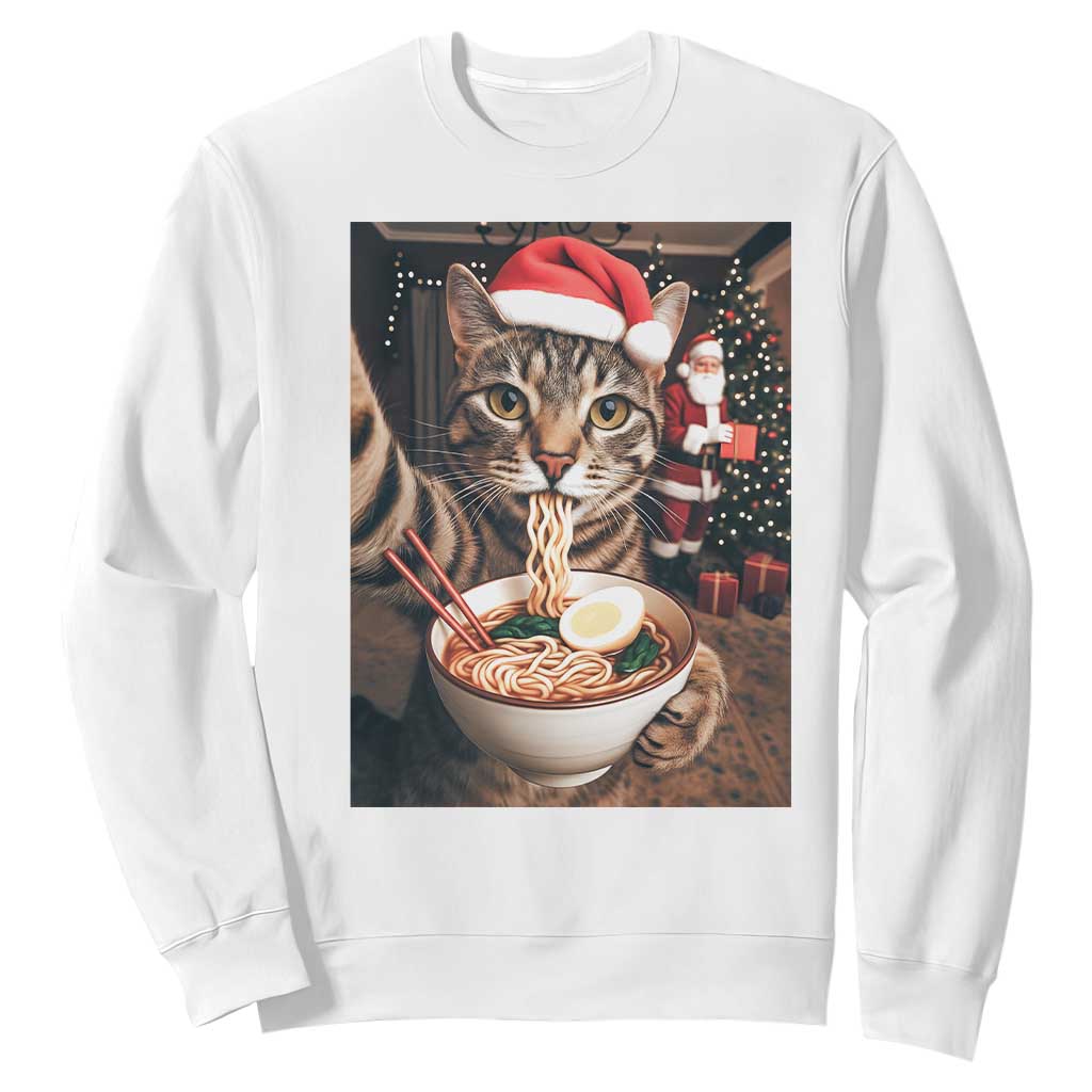 Funny Cat Ramen Selfie With Santa Christmas Sweatshirt TS14 White Print Your Wear