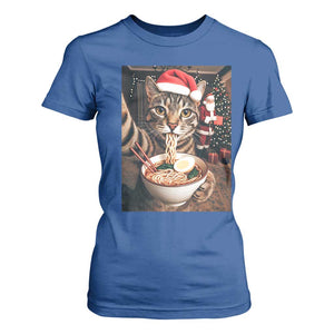 Funny Cat Ramen Selfie With Santa Christmas T Shirt For Women TS14 Royal Blue Print Your Wear