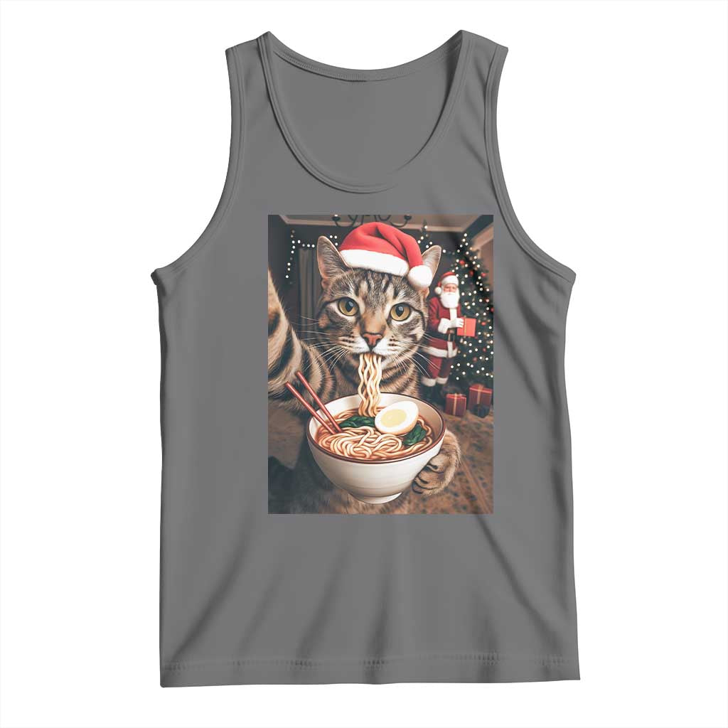 Funny Cat Ramen Selfie With Santa Christmas Tank Top TS14 Black Heather Print Your Wear