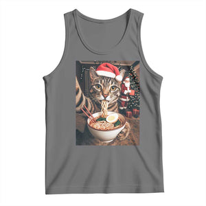 Funny Cat Ramen Selfie With Santa Christmas Tank Top TS14 Black Heather Print Your Wear