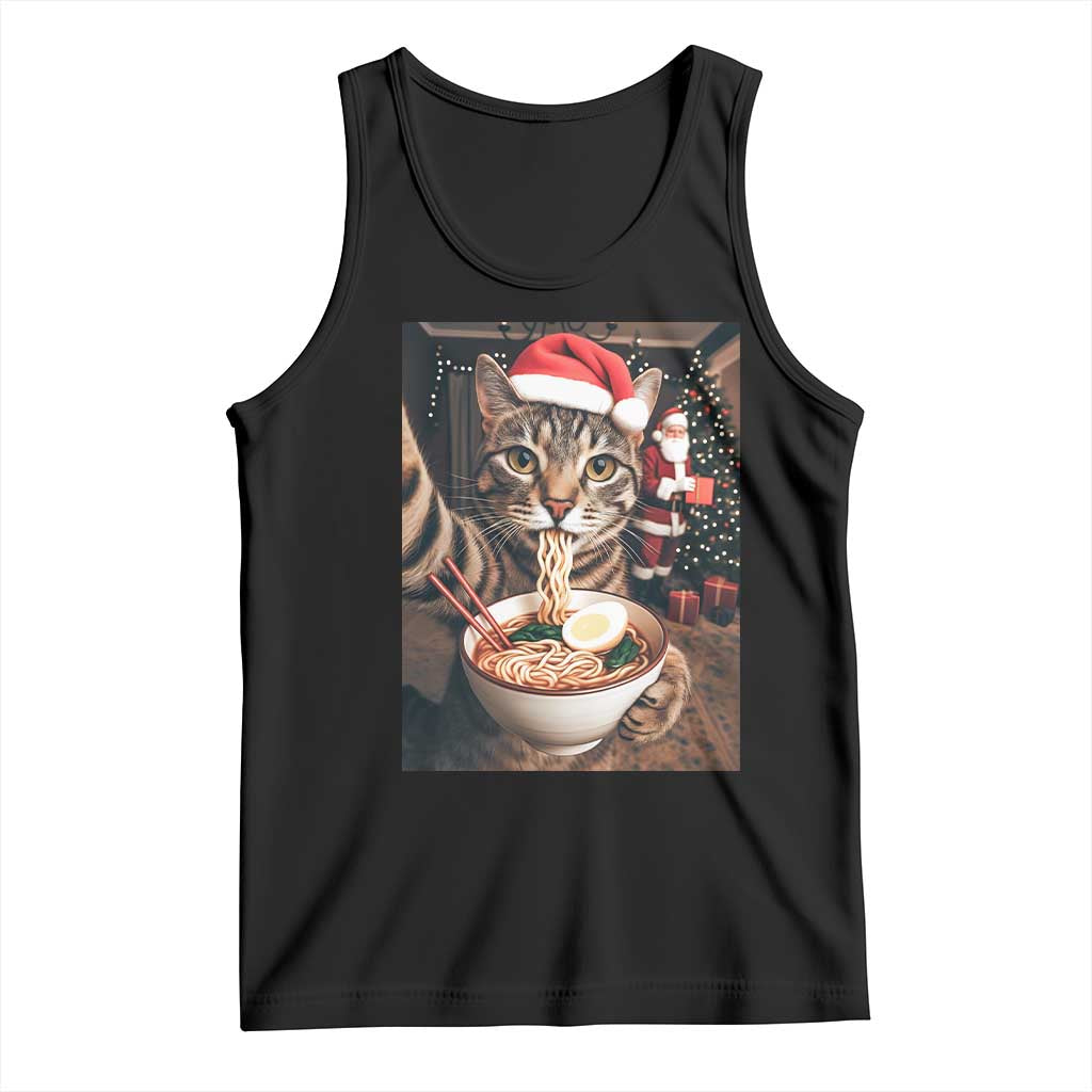 Funny Cat Ramen Selfie With Santa Christmas Tank Top TS14 Black Print Your Wear