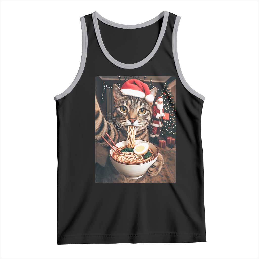 Funny Cat Ramen Selfie With Santa Christmas Tank Top TS14 Black Athletic Heather Print Your Wear