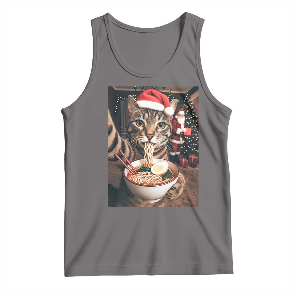 Funny Cat Ramen Selfie With Santa Christmas Tank Top TS14 Deep Heather Print Your Wear
