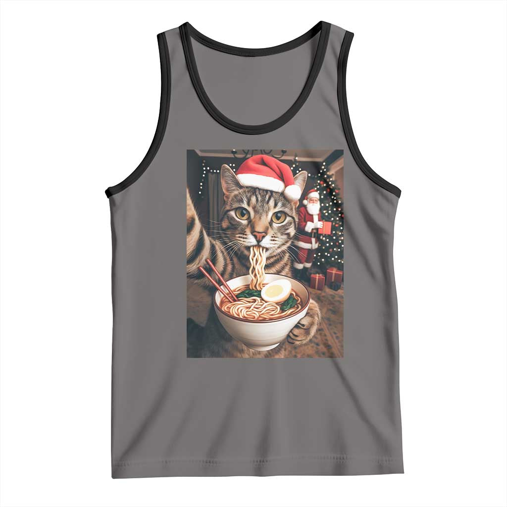 Funny Cat Ramen Selfie With Santa Christmas Tank Top TS14 Deep Heather Black Print Your Wear