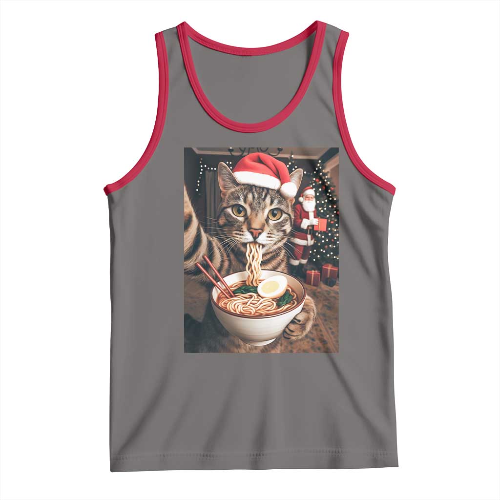 Funny Cat Ramen Selfie With Santa Christmas Tank Top TS14 Deep Heather Red Print Your Wear