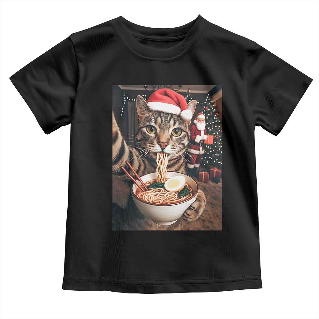 Funny Cat Ramen Selfie With Santa Christmas Toddler T Shirt TS14 Black Print Your Wear