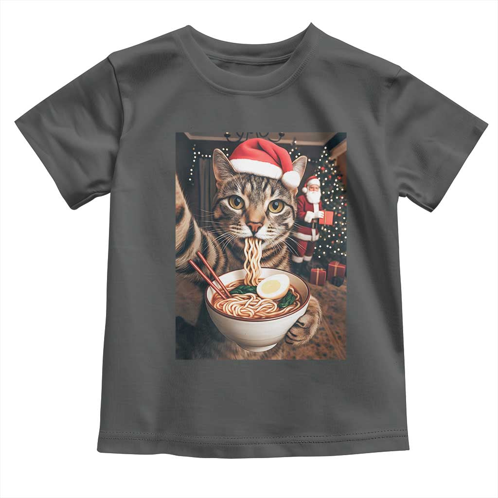 Funny Cat Ramen Selfie With Santa Christmas Toddler T Shirt TS14 Dark Heather Print Your Wear