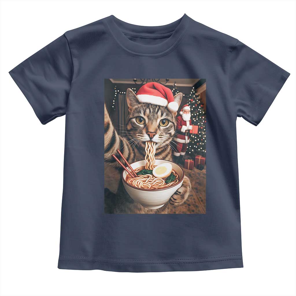 Funny Cat Ramen Selfie With Santa Christmas Toddler T Shirt TS14 Navy Print Your Wear