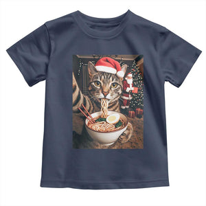 Funny Cat Ramen Selfie With Santa Christmas Toddler T Shirt TS14 Navy Print Your Wear