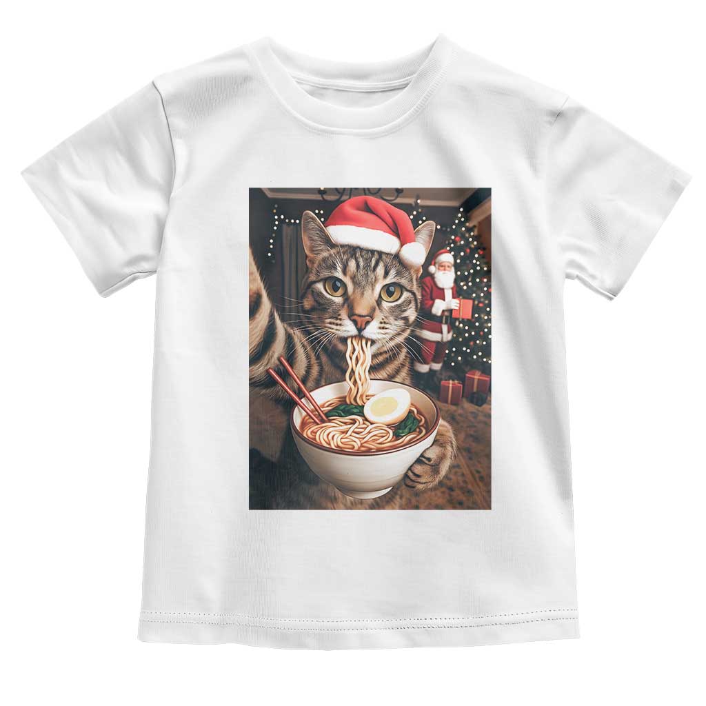 Funny Cat Ramen Selfie With Santa Christmas Toddler T Shirt TS14 White Print Your Wear