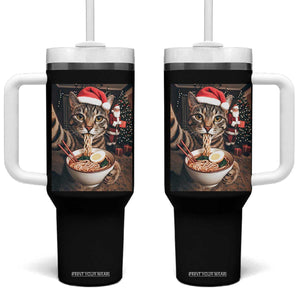 Funny Cat Ramen Selfie With Santa Christmas Tumbler With Handle TS14 One Size: 40 oz Black Print Your Wear