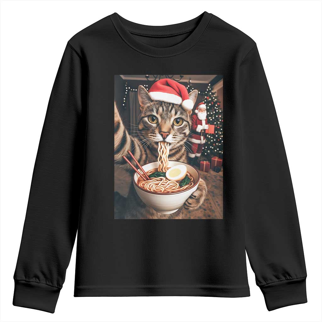 Funny Cat Ramen Selfie With Santa Christmas Youth Sweatshirt TS14 Black Print Your Wear