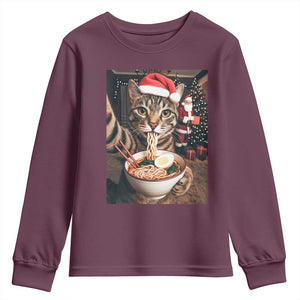 Funny Cat Ramen Selfie With Santa Christmas Youth Sweatshirt TS14 Maroon Print Your Wear