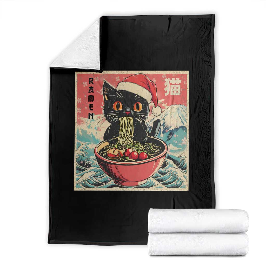 Cat Ramen Christmas Throw Blanket Japanese Kawaii Retro Cats Manga TS14 Black Print Your Wear