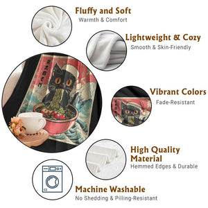 Cat Ramen Christmas Throw Blanket Japanese Kawaii Retro Cats Manga TS14 Print Your Wear