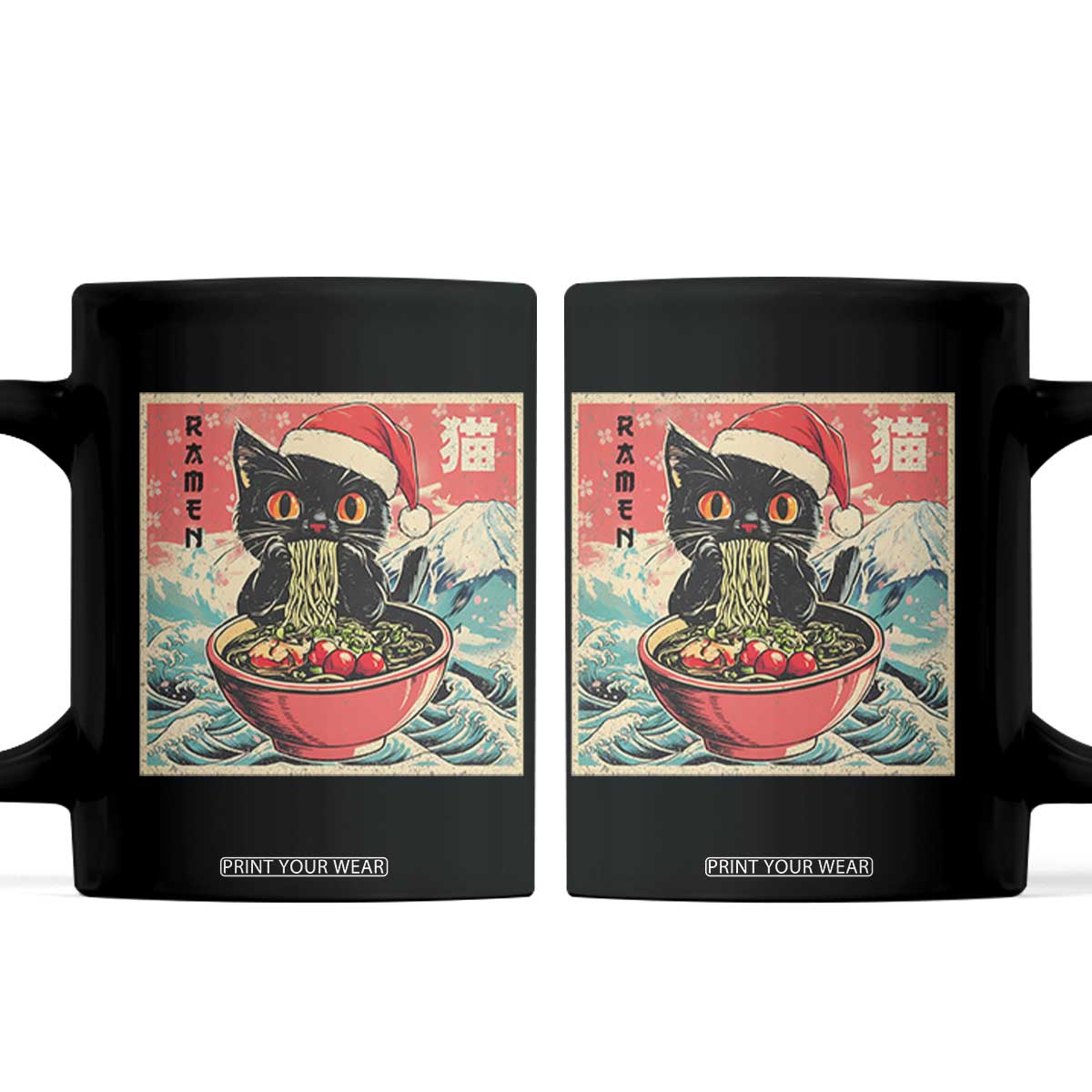 Cat Ramen Christmas Coffee Mug Japanese Kawaii Retro Cats Manga TS14 Black Print Your Wear