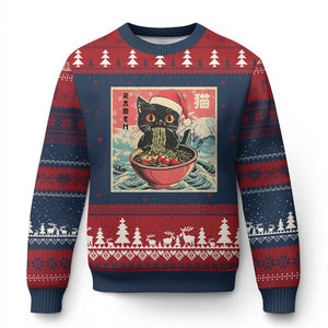 Cat Ramen Xmas Ugly Christmas Sweater Japanese Kawaii Retro Cats Manga TS14 Navy Red Print Your Wear