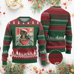 Cat Ramen Xmas Ugly Christmas Sweater Japanese Kawaii Retro Cats Manga TS14 Red Green Print Your Wear