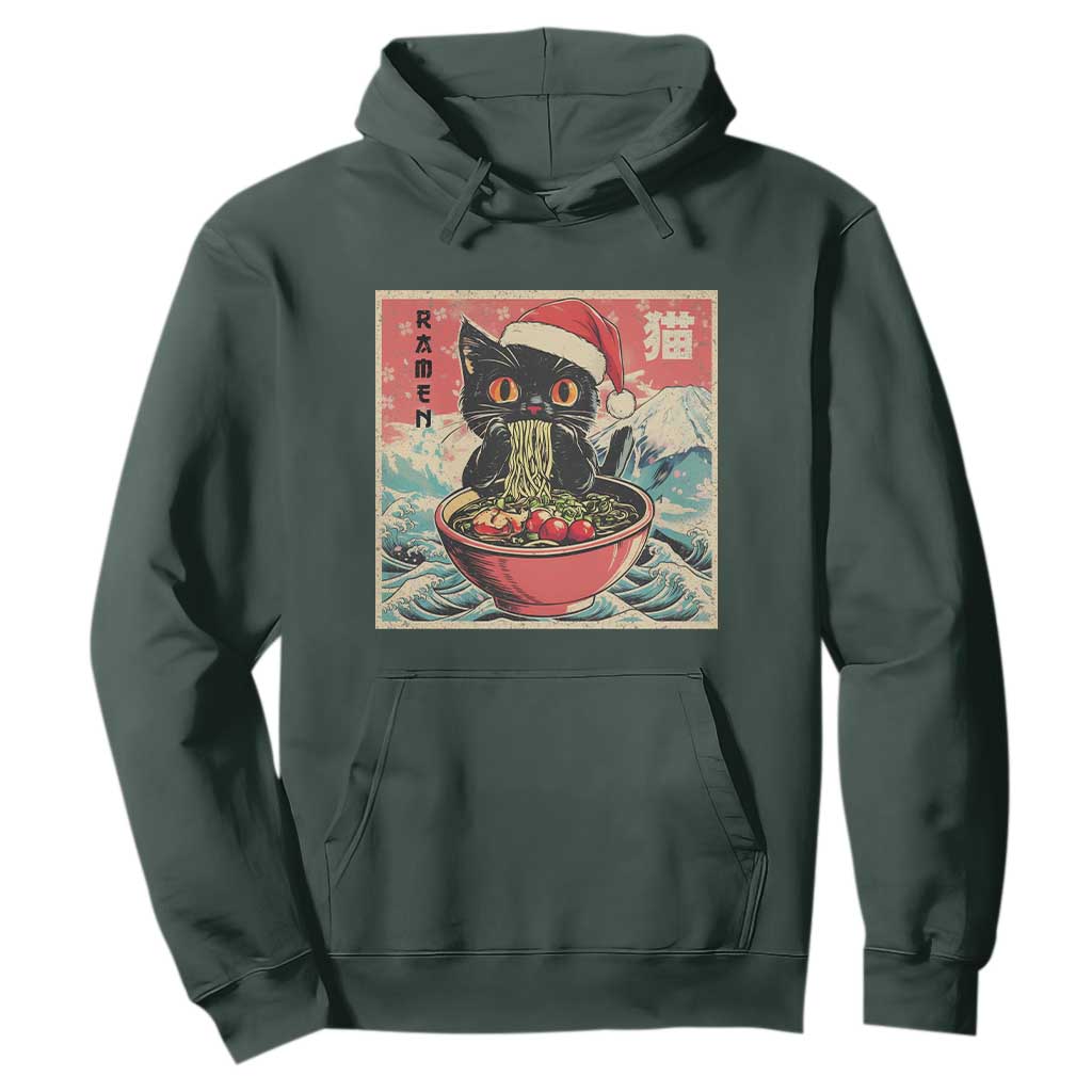 Cat Ramen Christmas Hoodie Japanese Kawaii Retro Cats Manga TS14 Dark Forest Green Print Your Wear