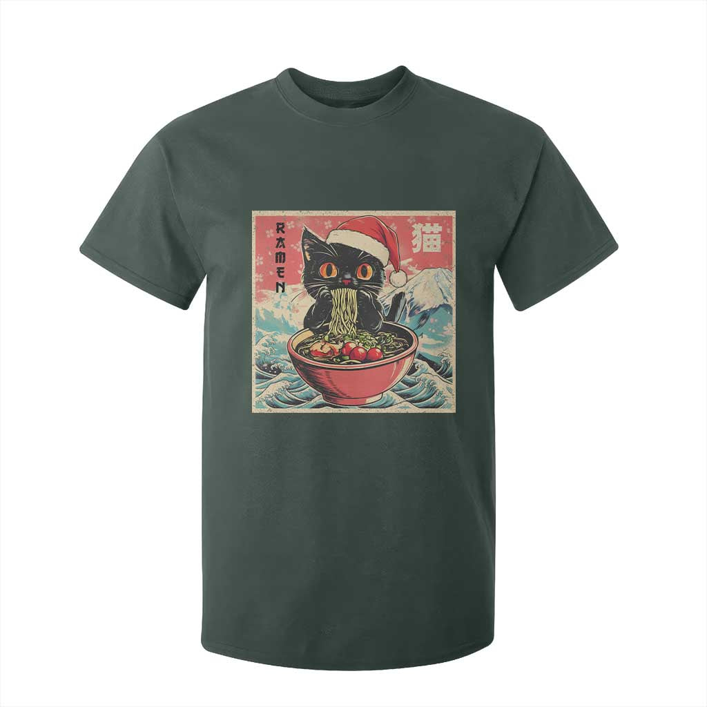 Cat Ramen Christmas T Shirt For Kid Japanese Kawaii Retro Cats Manga TS14 Dark Forest Green Print Your Wear