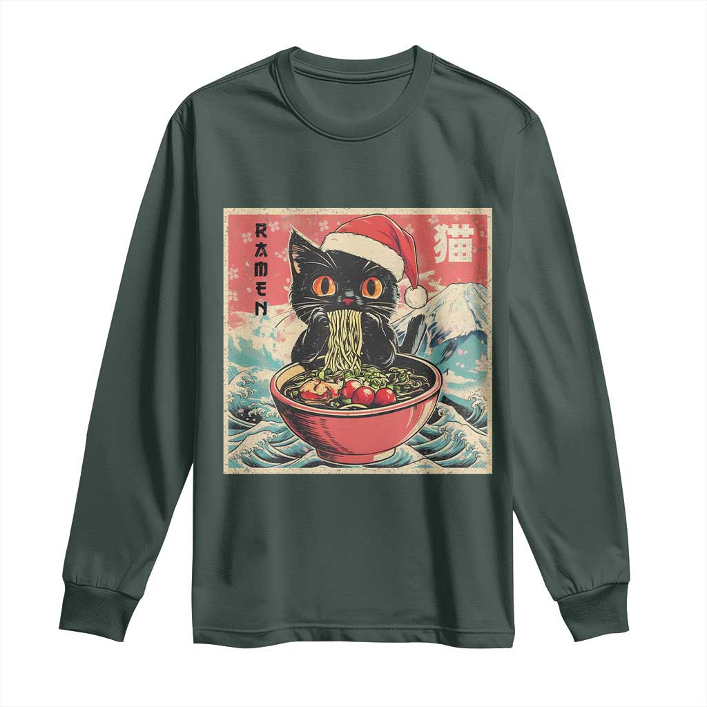 Cat Ramen Christmas Long Sleeve Shirt Japanese Kawaii Retro Cats Manga TS14 Dark Forest Green Print Your Wear