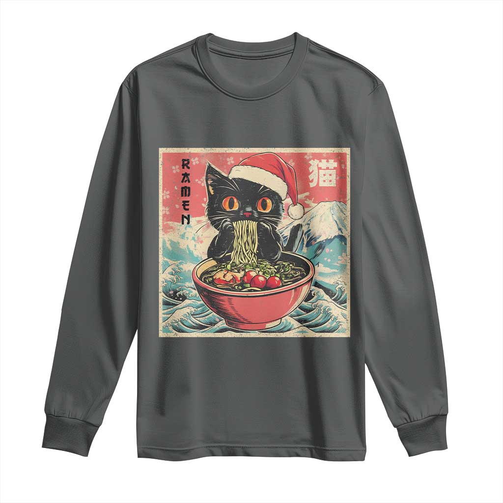 Cat Ramen Christmas Long Sleeve Shirt Japanese Kawaii Retro Cats Manga TS14 Dark Heather Print Your Wear