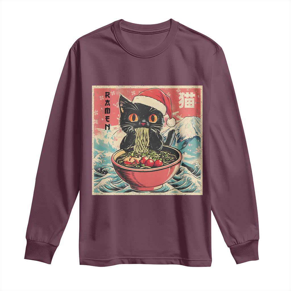 Cat Ramen Christmas Long Sleeve Shirt Japanese Kawaii Retro Cats Manga TS14 Maroon Print Your Wear