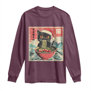 Cat Ramen Christmas Long Sleeve Shirt Japanese Kawaii Retro Cats Manga TS14 Maroon Print Your Wear