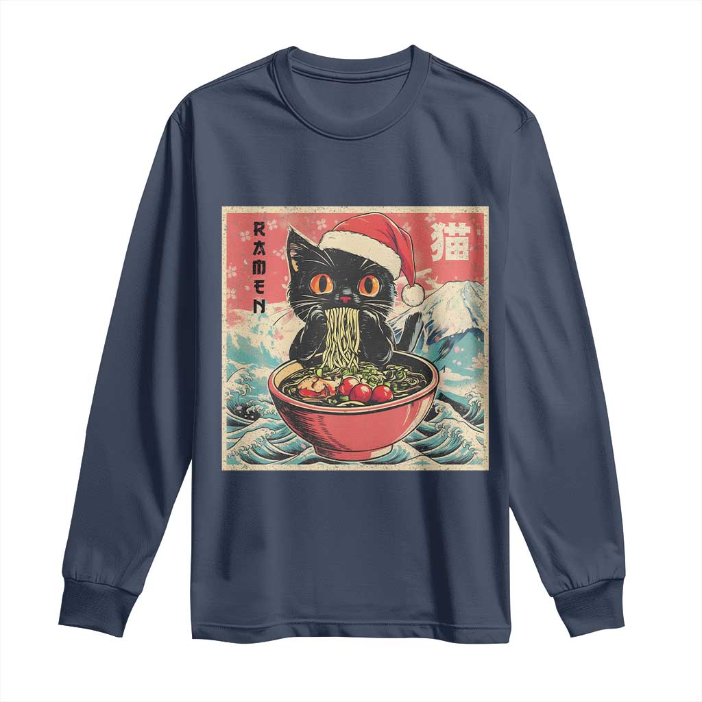 Cat Ramen Christmas Long Sleeve Shirt Japanese Kawaii Retro Cats Manga TS14 Navy Print Your Wear
