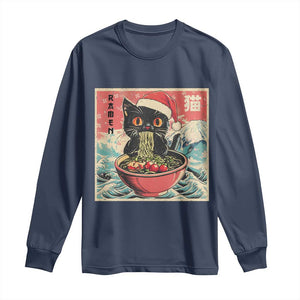 Cat Ramen Christmas Long Sleeve Shirt Japanese Kawaii Retro Cats Manga TS14 Navy Print Your Wear