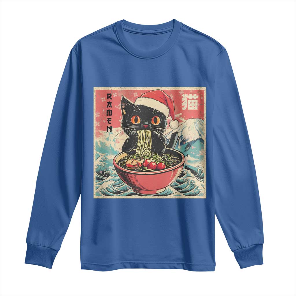 Cat Ramen Christmas Long Sleeve Shirt Japanese Kawaii Retro Cats Manga TS14 Royal Blue Print Your Wear