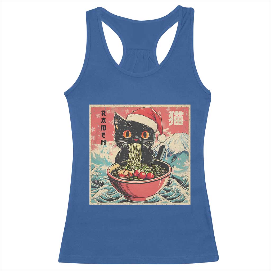 Cat Ramen Christmas Racerback Tank Top Japanese Kawaii Retro Cats Manga TS14 Royal Blue Print Your Wear
