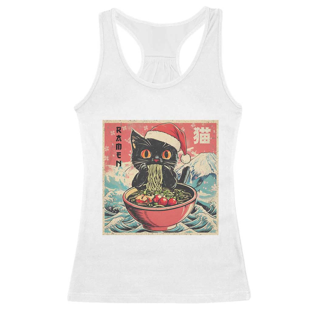 Cat Ramen Christmas Racerback Tank Top Japanese Kawaii Retro Cats Manga TS14 White Print Your Wear