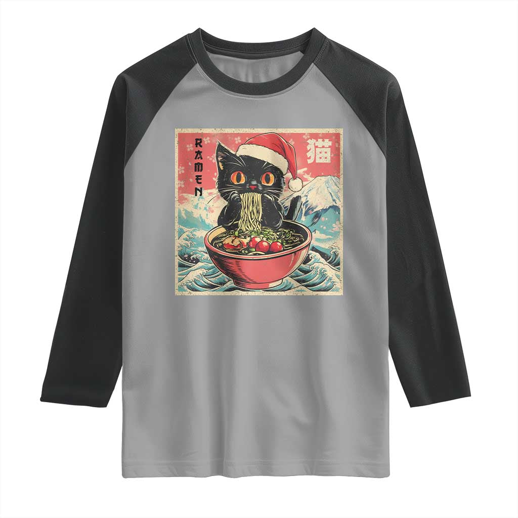 Cat Ramen Christmas Raglan Shirt Japanese Kawaii Retro Cats Manga TS14 Sport Gray Black Print Your Wear