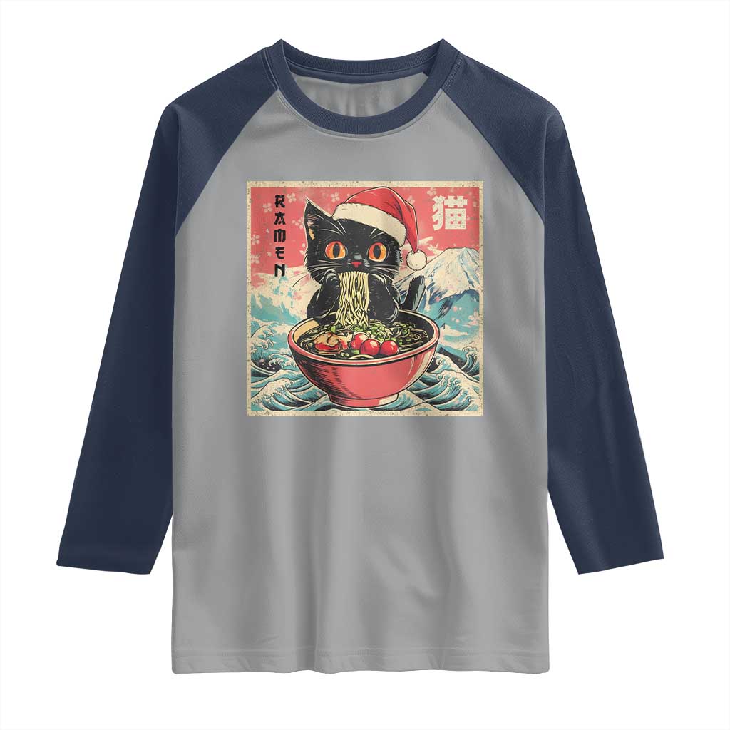 Cat Ramen Christmas Raglan Shirt Japanese Kawaii Retro Cats Manga TS14 Sport Gray Navy Print Your Wear