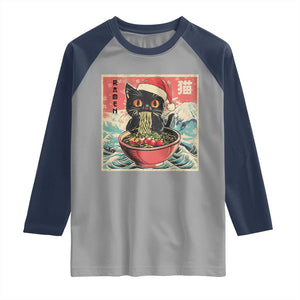 Cat Ramen Christmas Raglan Shirt Japanese Kawaii Retro Cats Manga TS14 Sport Gray Navy Print Your Wear