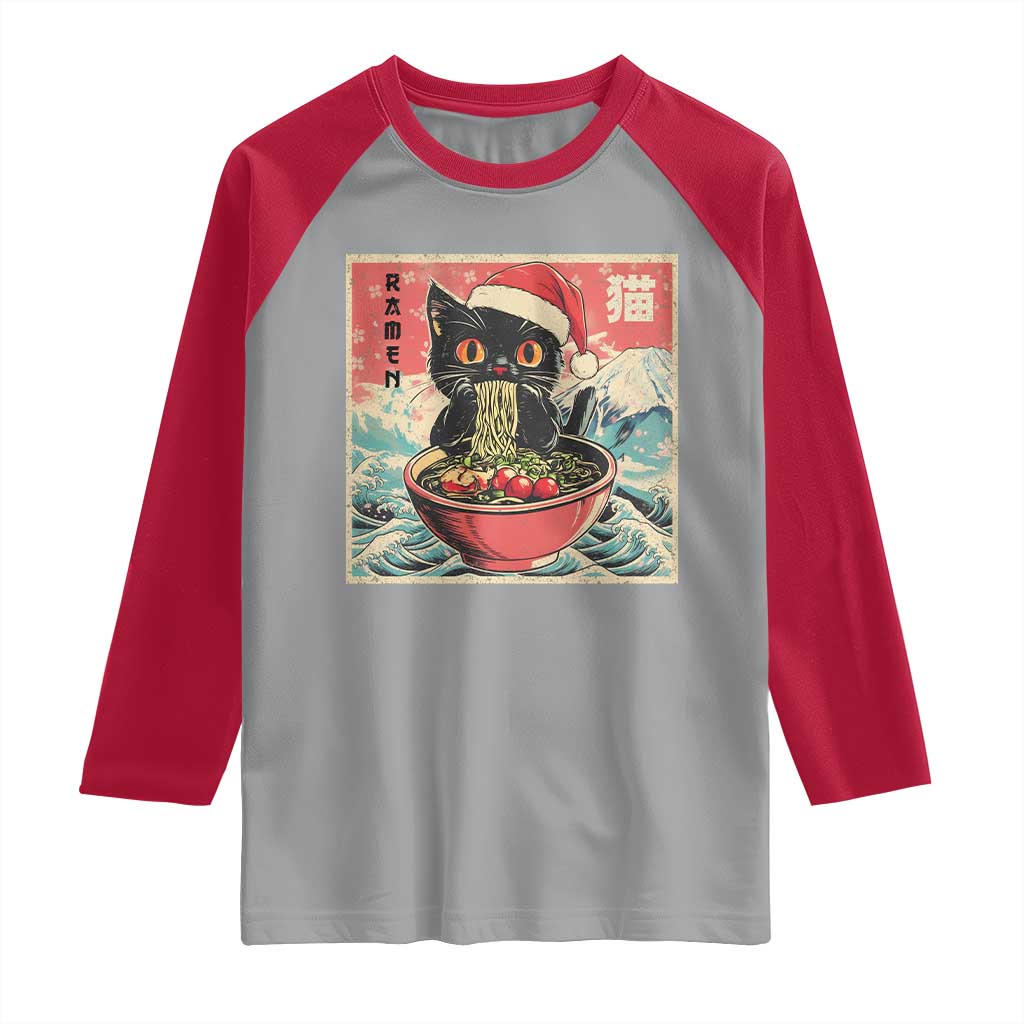 Cat Ramen Christmas Raglan Shirt Japanese Kawaii Retro Cats Manga TS14 Sport Gray Red Print Your Wear