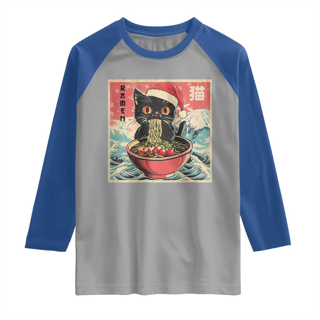 Cat Ramen Christmas Raglan Shirt Japanese Kawaii Retro Cats Manga TS14 Sport Gray Royal Print Your Wear