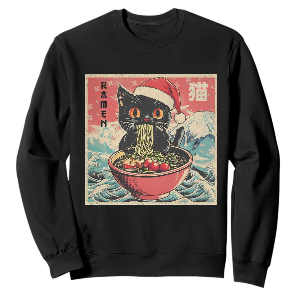 Cat Ramen Christmas Sweatshirt Japanese Kawaii Retro Cats Manga TS14 Black Print Your Wear