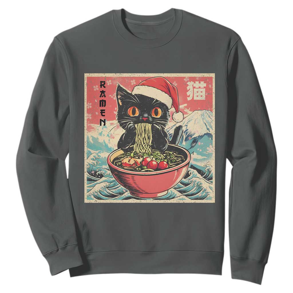 Cat Ramen Christmas Sweatshirt Japanese Kawaii Retro Cats Manga TS14 Dark Heather Print Your Wear