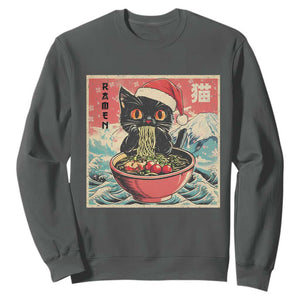 Cat Ramen Christmas Sweatshirt Japanese Kawaii Retro Cats Manga TS14 Dark Heather Print Your Wear