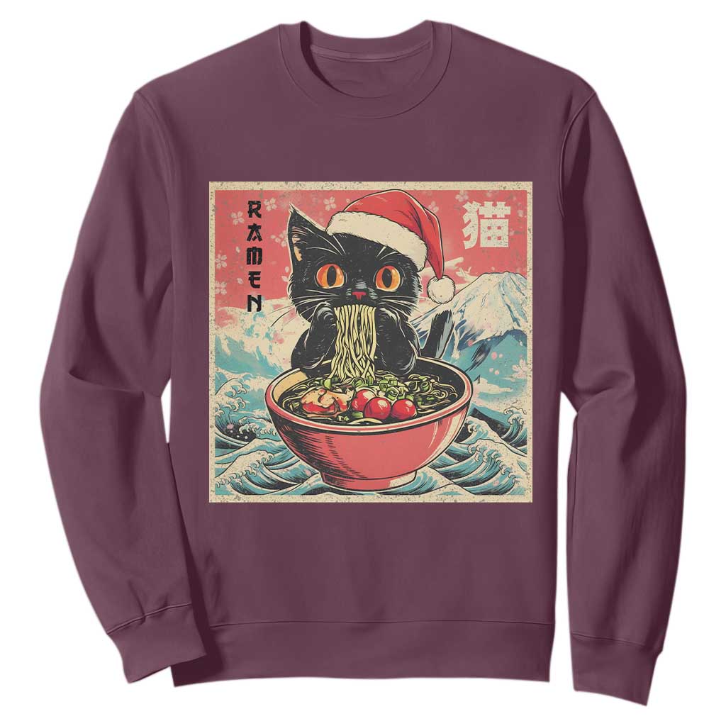 Cat Ramen Christmas Sweatshirt Japanese Kawaii Retro Cats Manga TS14 Maroon Print Your Wear