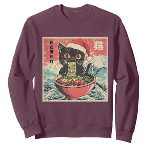 Cat Ramen Christmas Sweatshirt Japanese Kawaii Retro Cats Manga TS14 Maroon Print Your Wear